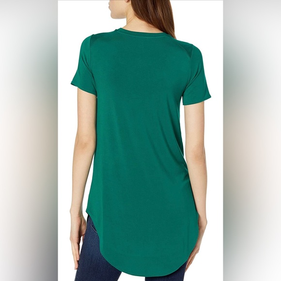 Women's Jersey Standard-Fit Short-Sleeve Crewneck Tunic Dark Emerald Green Small - Picture 2 of 6